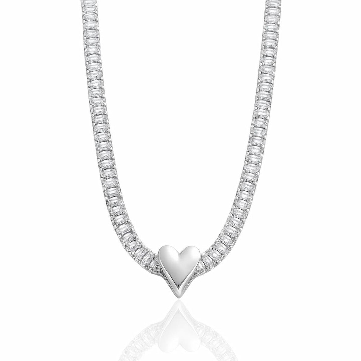 Choker Riviera Cristal com Coração Ródio Branco