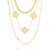 Colar Triplo Trevo Inspiração Branco com Dourado