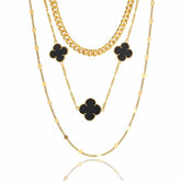 Colar Triplo Trevo Inspiração Preto com Dourado