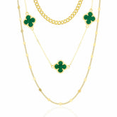 Colar Triplo Trevo Inspiração Verde com Dourado