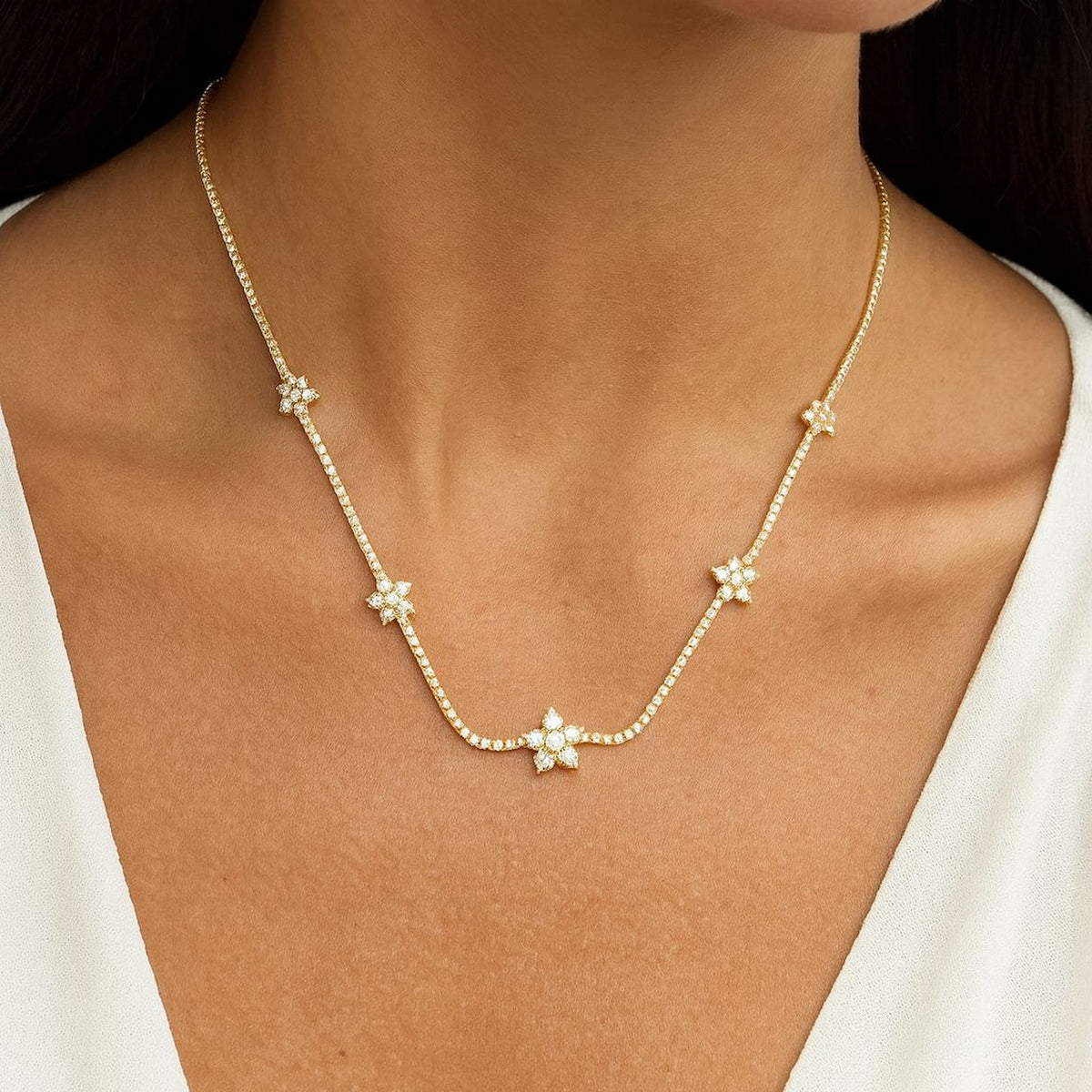 Choker Riviera Cristal com Flor Dourado