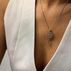 Colar Divino Espírito Santo Cravejado Zircônia com Crucifixo