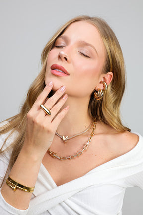 Colar Riviera Cristal Dourado com Pingente Coração Ródio Branco