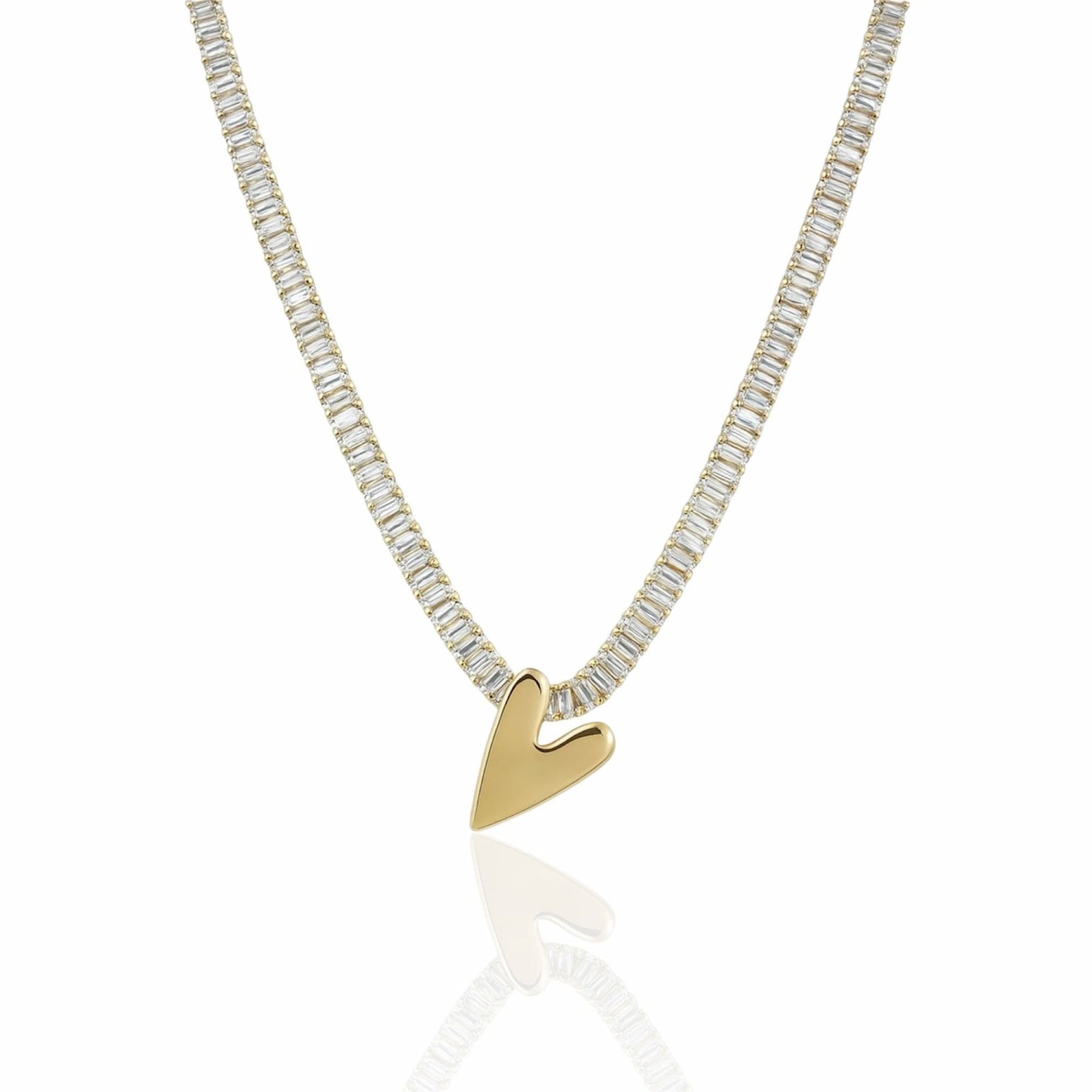 Colar Riviera Cristal com Pingente Coração Dourado