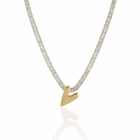 Colar Riviera Cristal com Pingente Coração Dourado