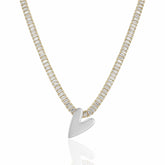 Colar Riviera Cristal Dourado com Pingente Coração Ródio Branco