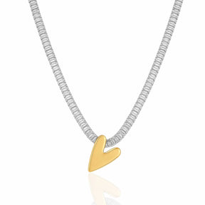 Colar Riviera Cristal Ródio Branco com Pingente Coração Dourado