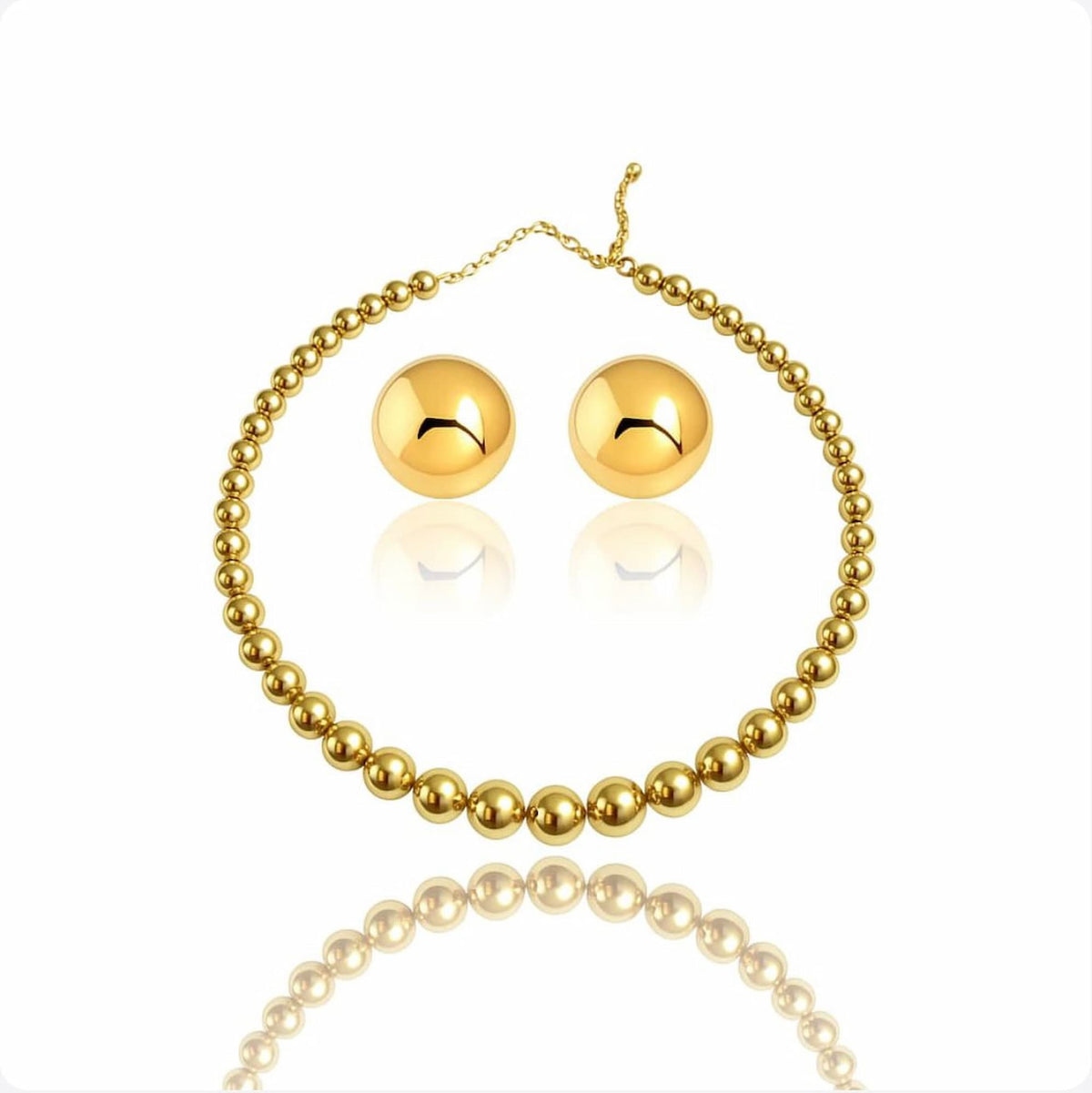 Conjunto Colar Aro Bola e Brinco Redondo Dourado