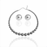 Conjunto Colar Aro Bola e Brinco Redondo Ródio Branco