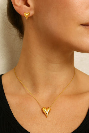 Conjunto Colar e Brinco Coração Dourado