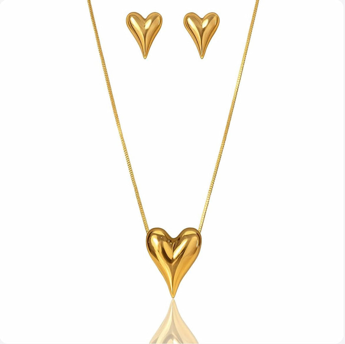 Conjunto Colar e Brinco Coração Dourado