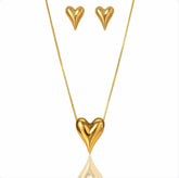 Conjunto Colar e Brinco Coração Dourado