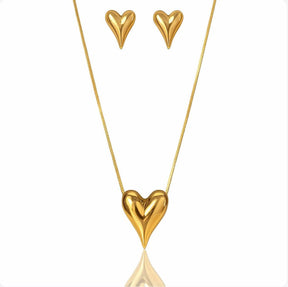 Conjunto Colar e Brinco Coração Dourado