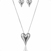 Conjunto Colar e Brinco Coração Ródio Branco