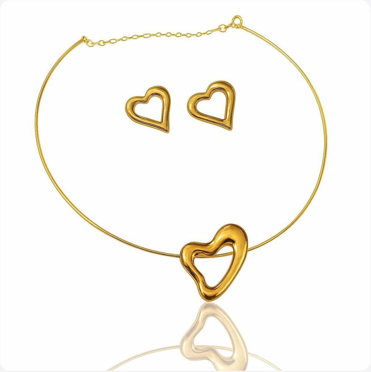 Conjunto Choker Aro com Brinco Coração Vazado Dourado