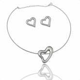 Conjunto Choker Aro com Brinco Coração Vazado Ródio Branco