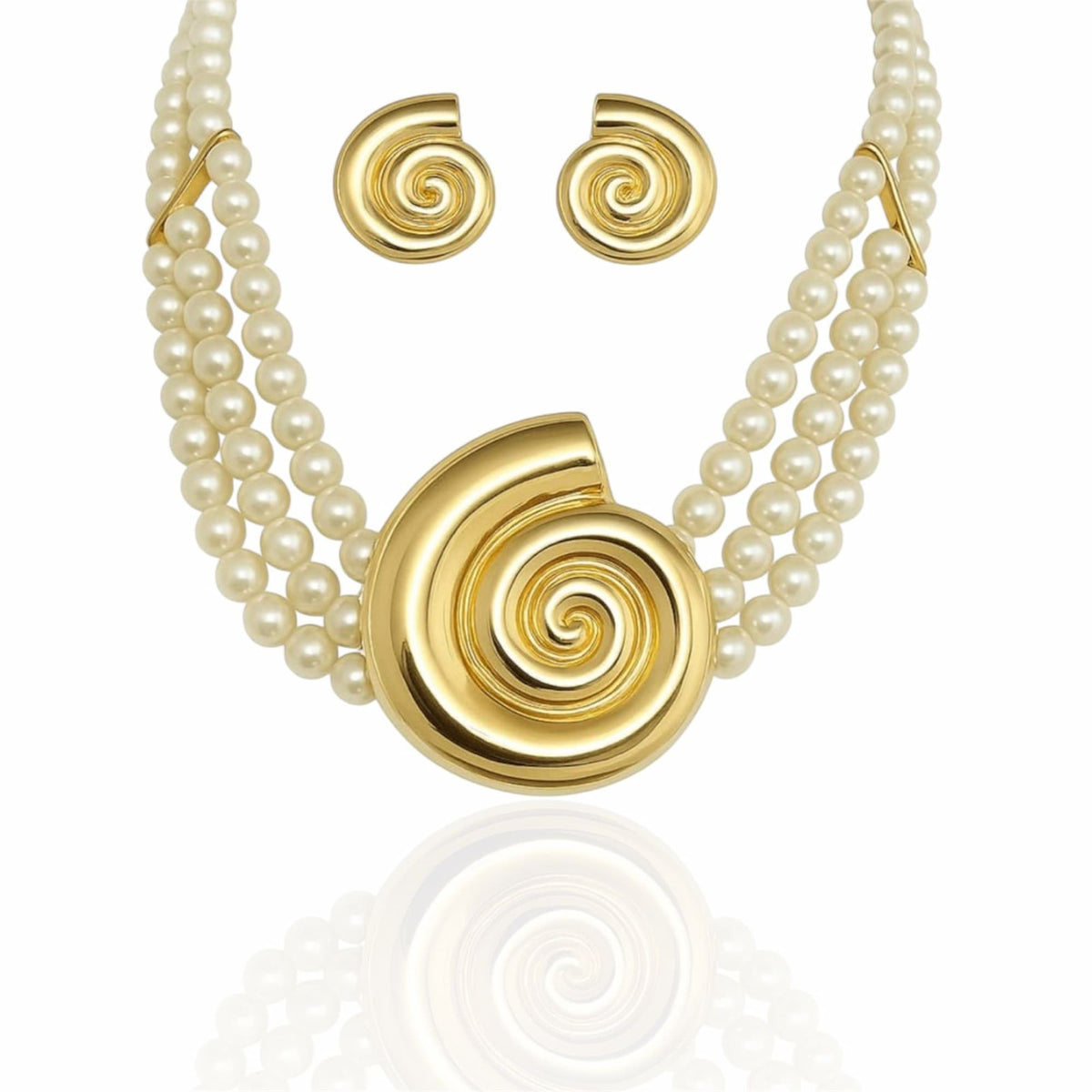 Conjunto Colar Pérolas e Brinco Caracol