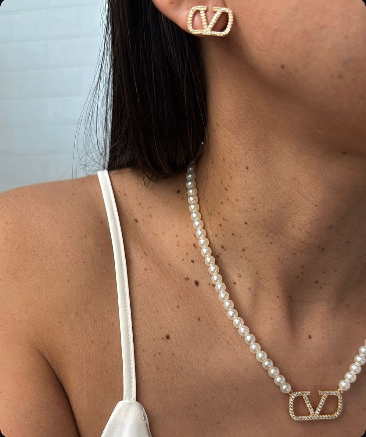 Conjunto Colar Pérolas e Brinco Cravejado Zircônias Inspiração