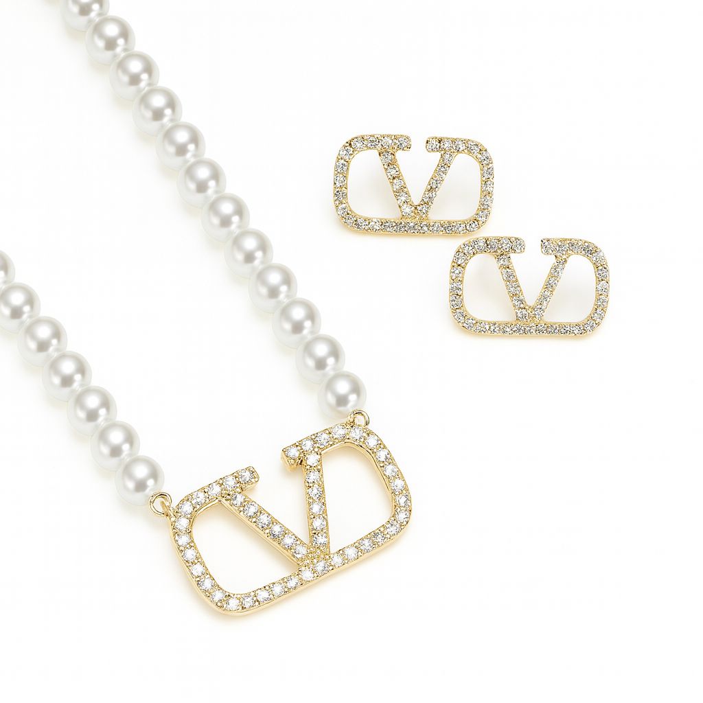 Conjunto Colar Pérolas e Brinco Cravejado Zircônias Inspiração