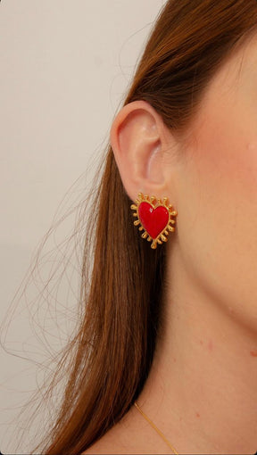 Conjunto Colar Veneziana com Brinco e Anel de Coração Resinado