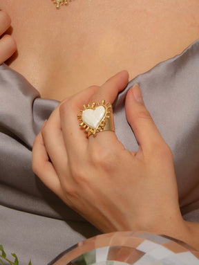 Conjunto Colar Veneziana com Brinco e Anel de Coração Resinado