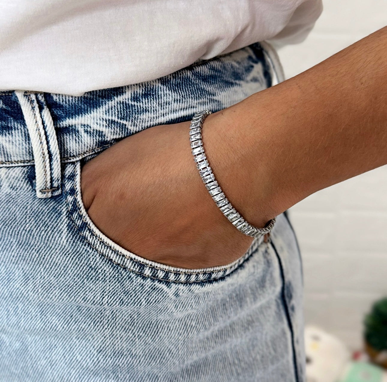 Pulseira Riviera Clássica com Zircônia Baguete