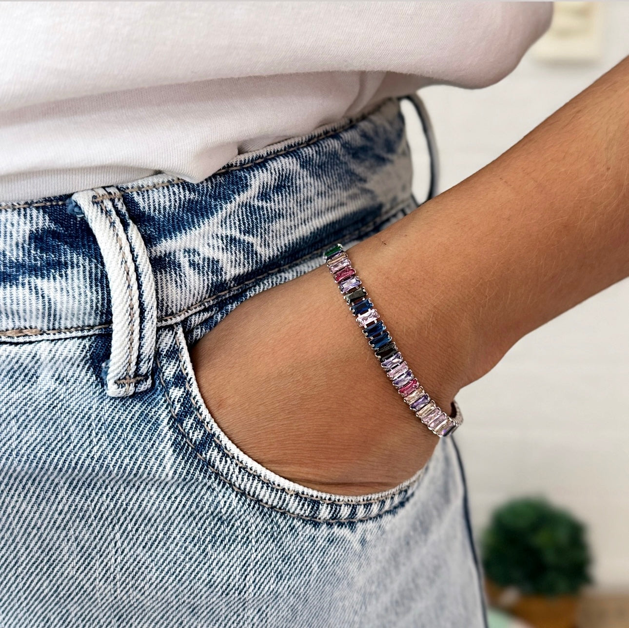 Pulseira Riviera Clássica com Zircônia Baguete