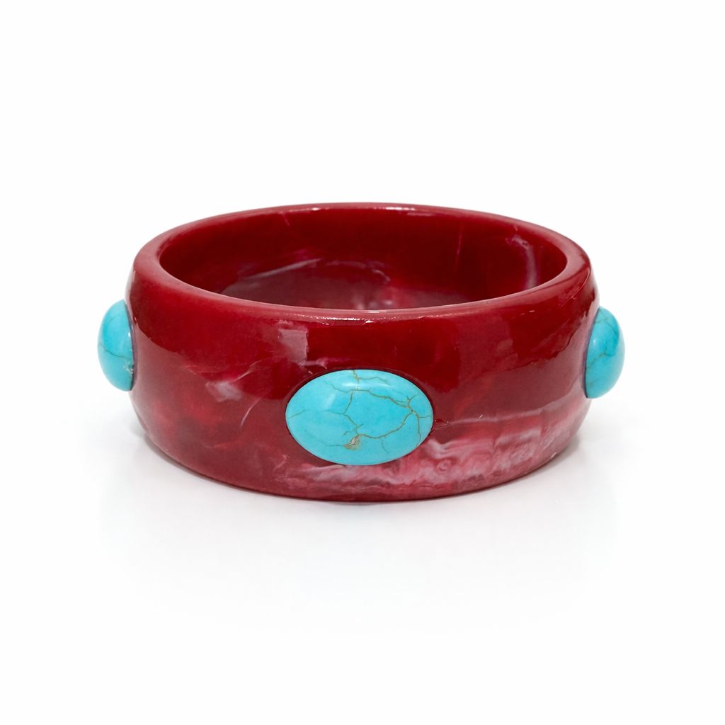 Bracelete de Acrílico com Pedras Azul Turquesa