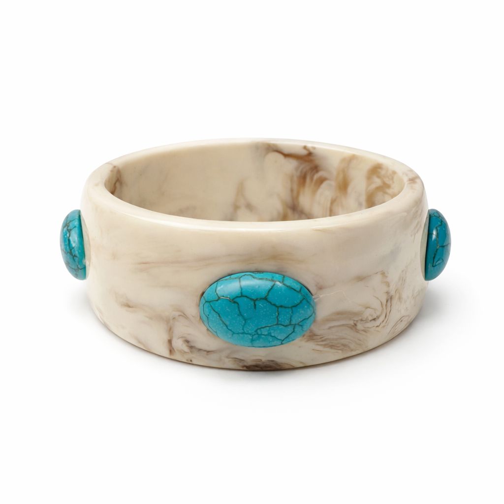 Bracelete de Acrílico com Pedras Azul Turquesa