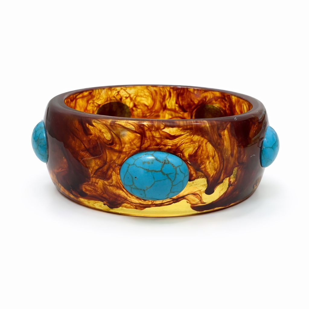 Bracelete de Acrílico com Pedras Azul Turquesa