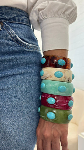 Bracelete de Acrílico com Pedras Azul Turquesa