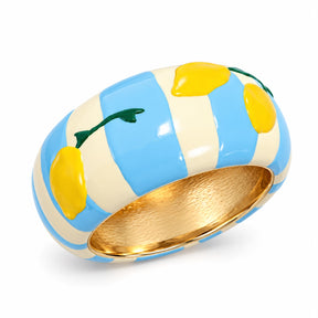 Bracelete Dourado de Limão Esmaltado Listrado Azul