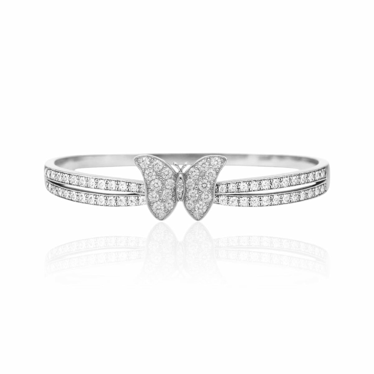 Bracelete Borboleta Cravejado Ródio Branco