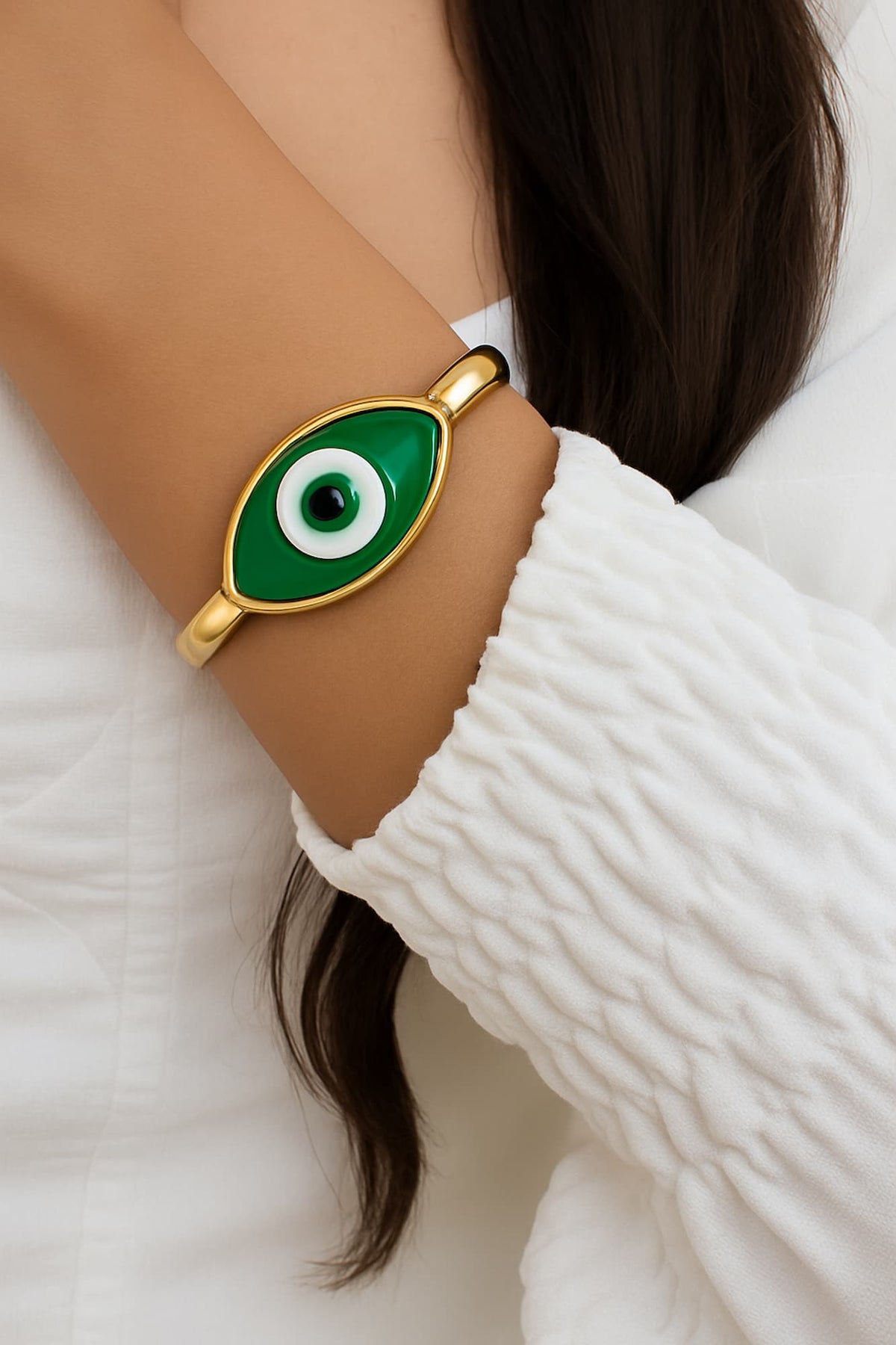 Bracelete Olho Grego Verde com Dourado