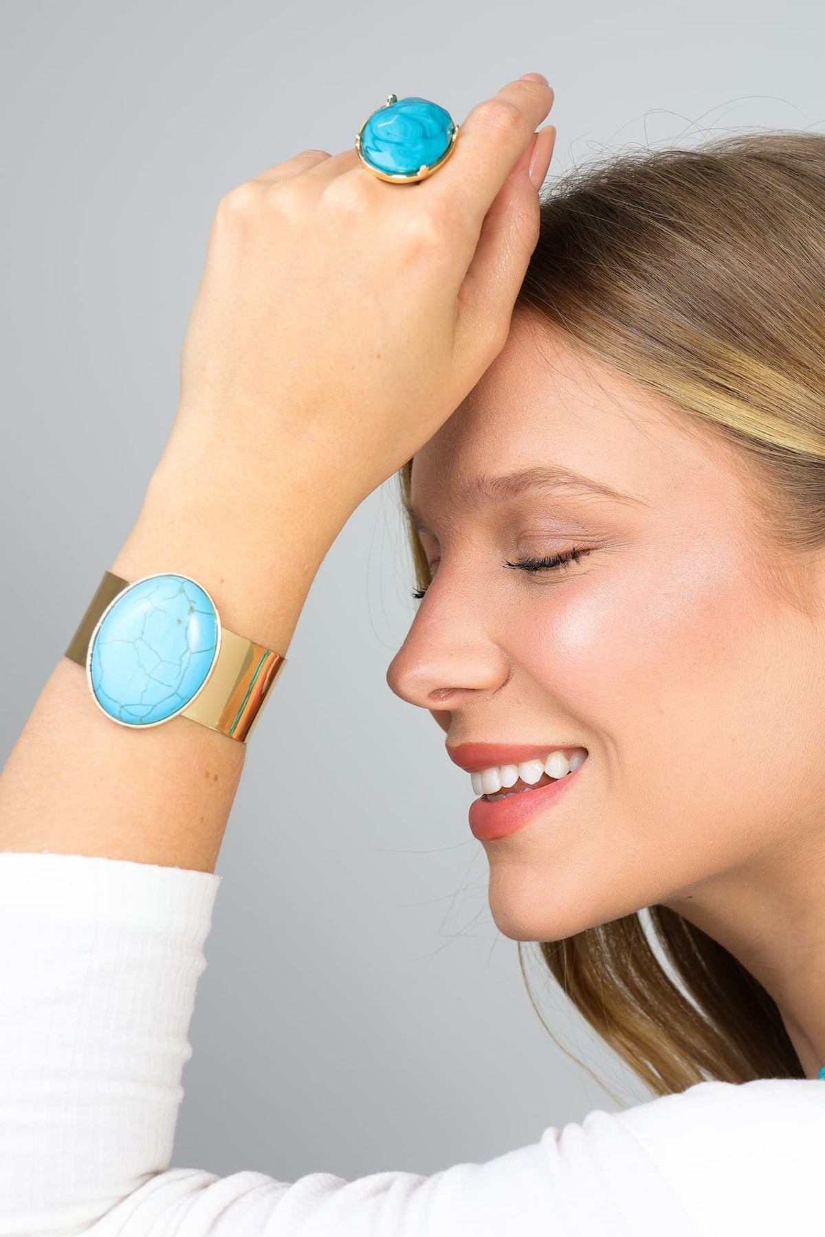 Bracelete Pedra Oval com Dourado