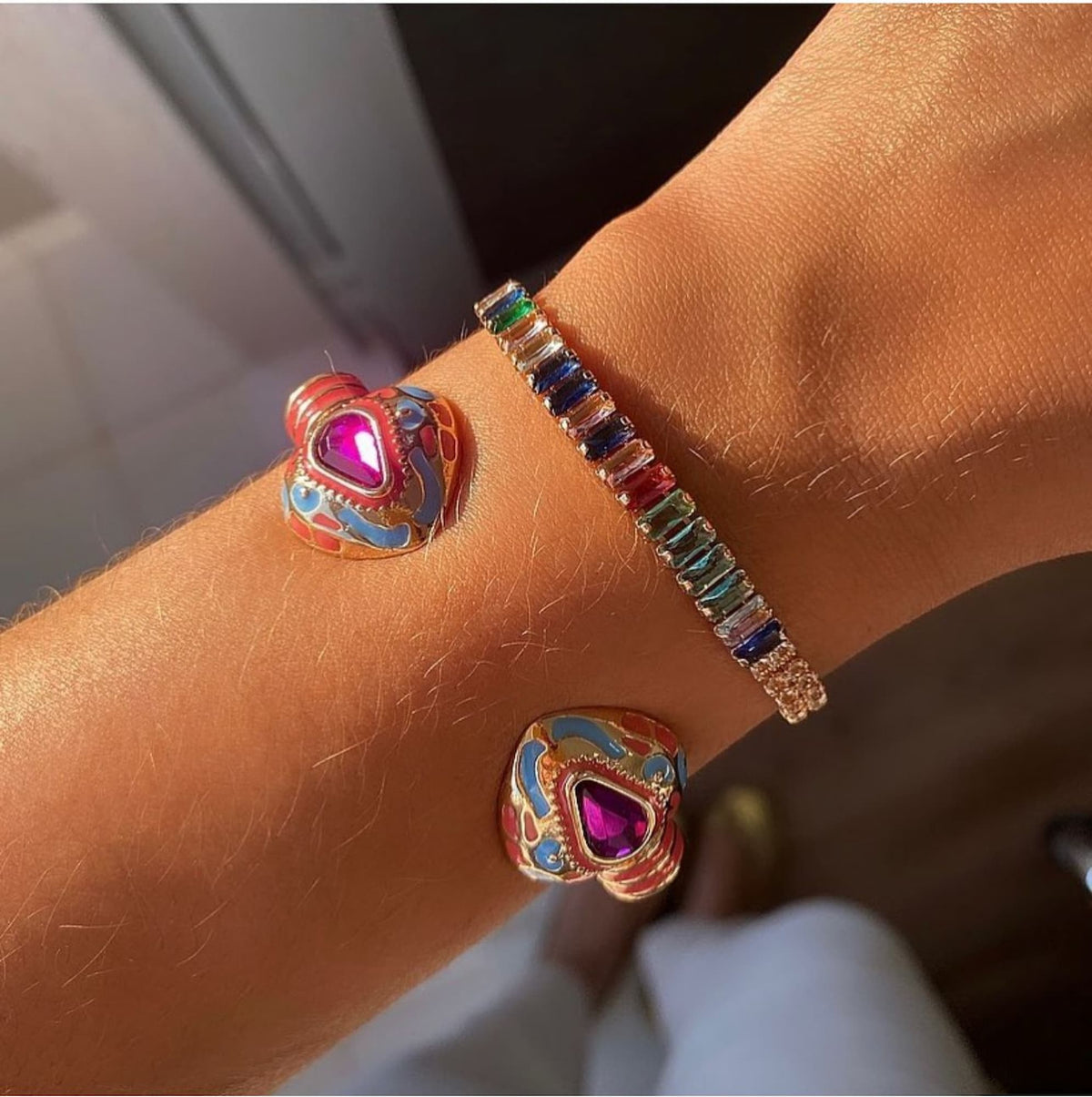 Pulseira Riviera Zircônia Multicor com Dourado
