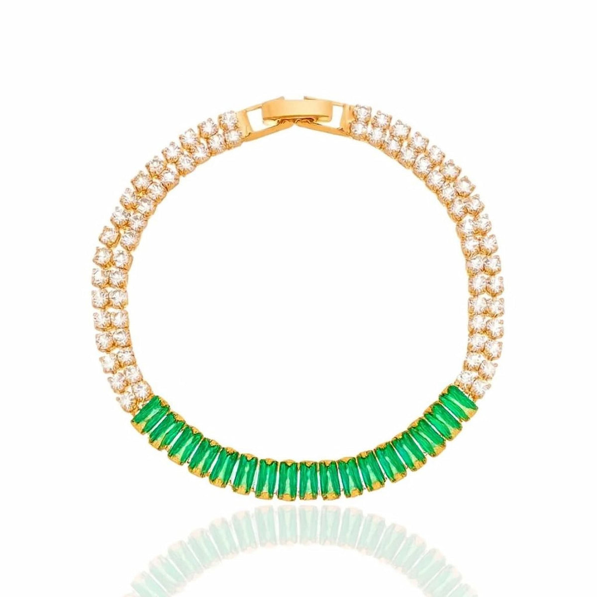 Pulseira Riviera Zircônia Verde com Dourado