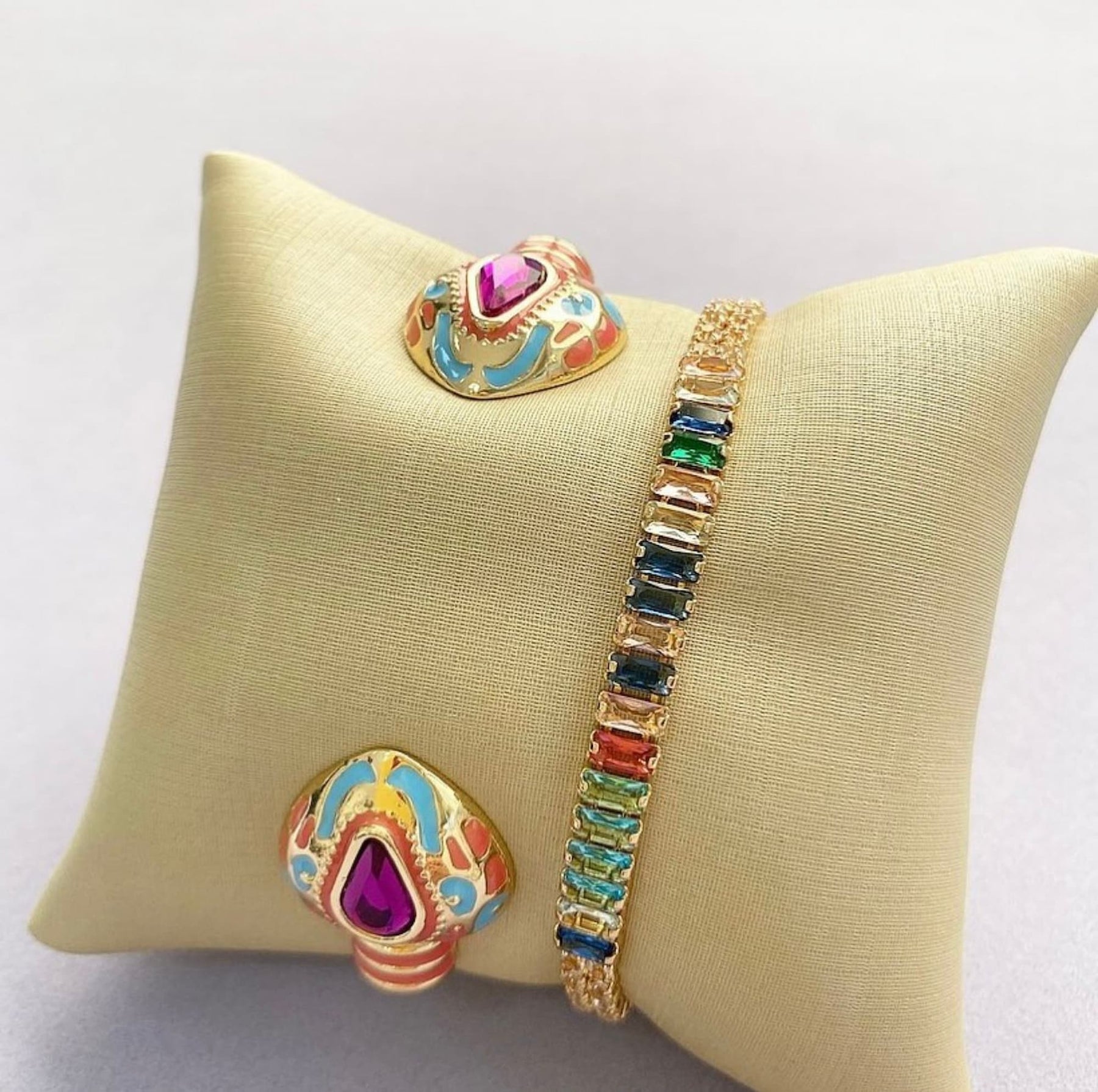 Pulseira Riviera Zircônia Multicor com Dourado