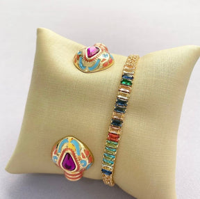 Pulseira Riviera Zircônia Multicor com Dourado