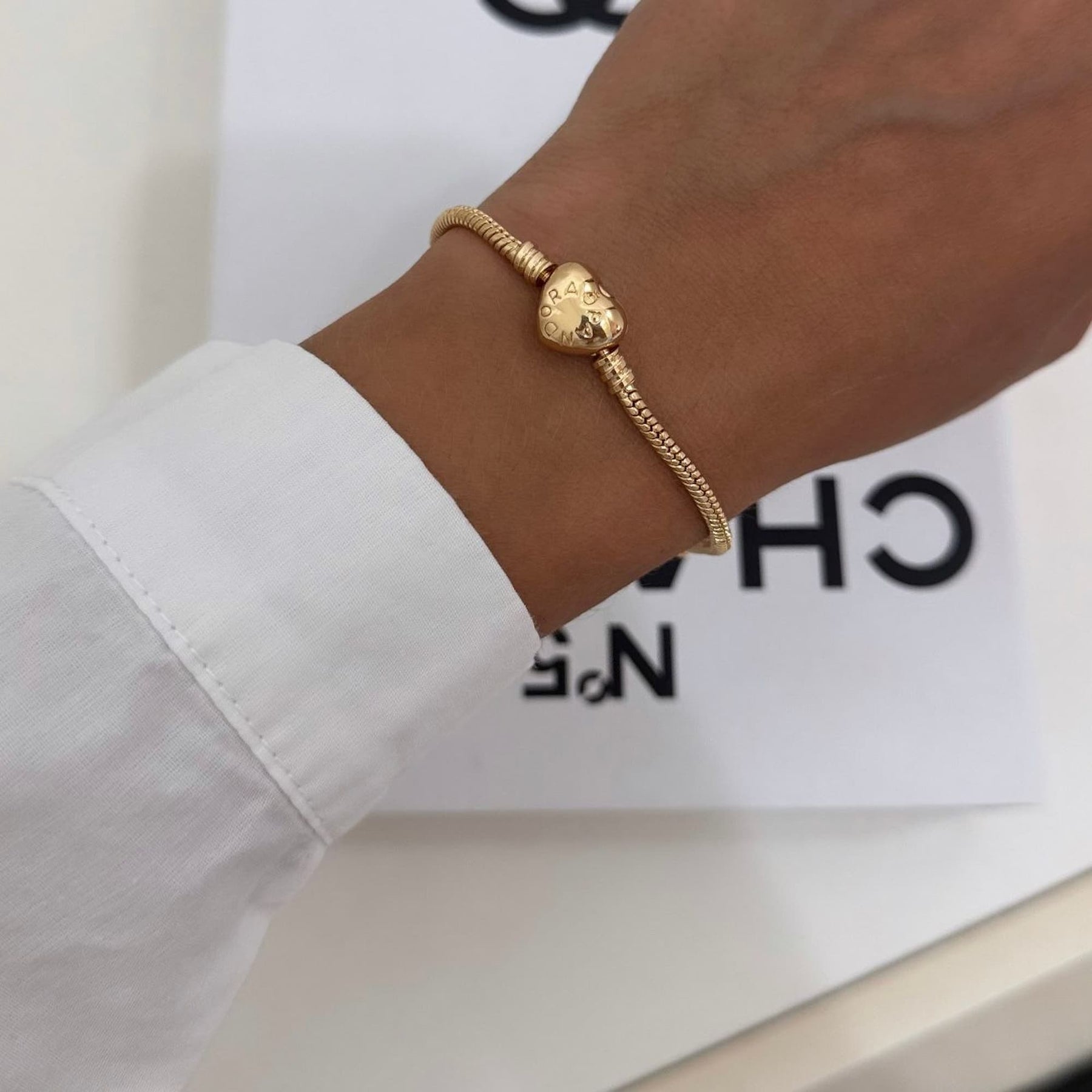 Pulseira Inspiração com Corrente em Trama e Pingente Coração