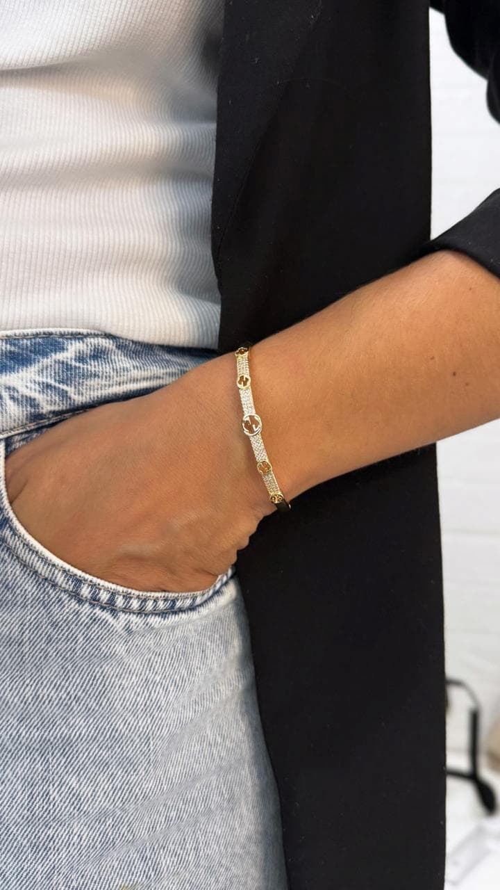 Bracelete Aço Inoxidável Inspired Cravejado com Micro Zircônia Cristal