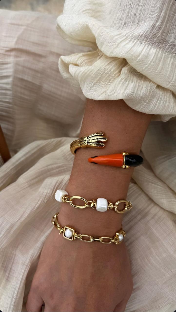 Bracelete Tucano Esmaltado Colorido Dourado Articulável de Luxo