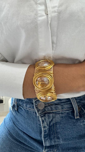 Bracelete Largo Dourado com Pedras