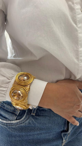 Bracelete Largo Dourado com Pedras