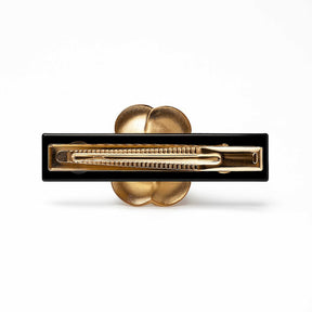 Presilha Bico de Pato Dourada para Cabelo com Flor Camélia Esmaltada