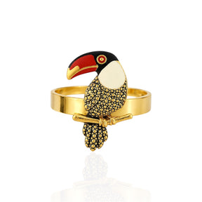 Anel Tucano Esmaltado  Ajustável Dourado