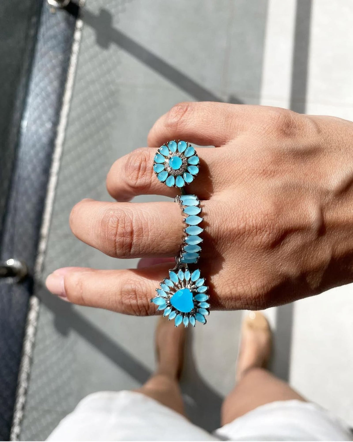 Anel Coração Prata com Azul