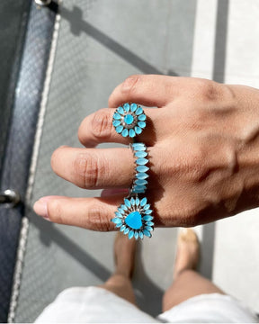 Anel Coração Prata com Azul