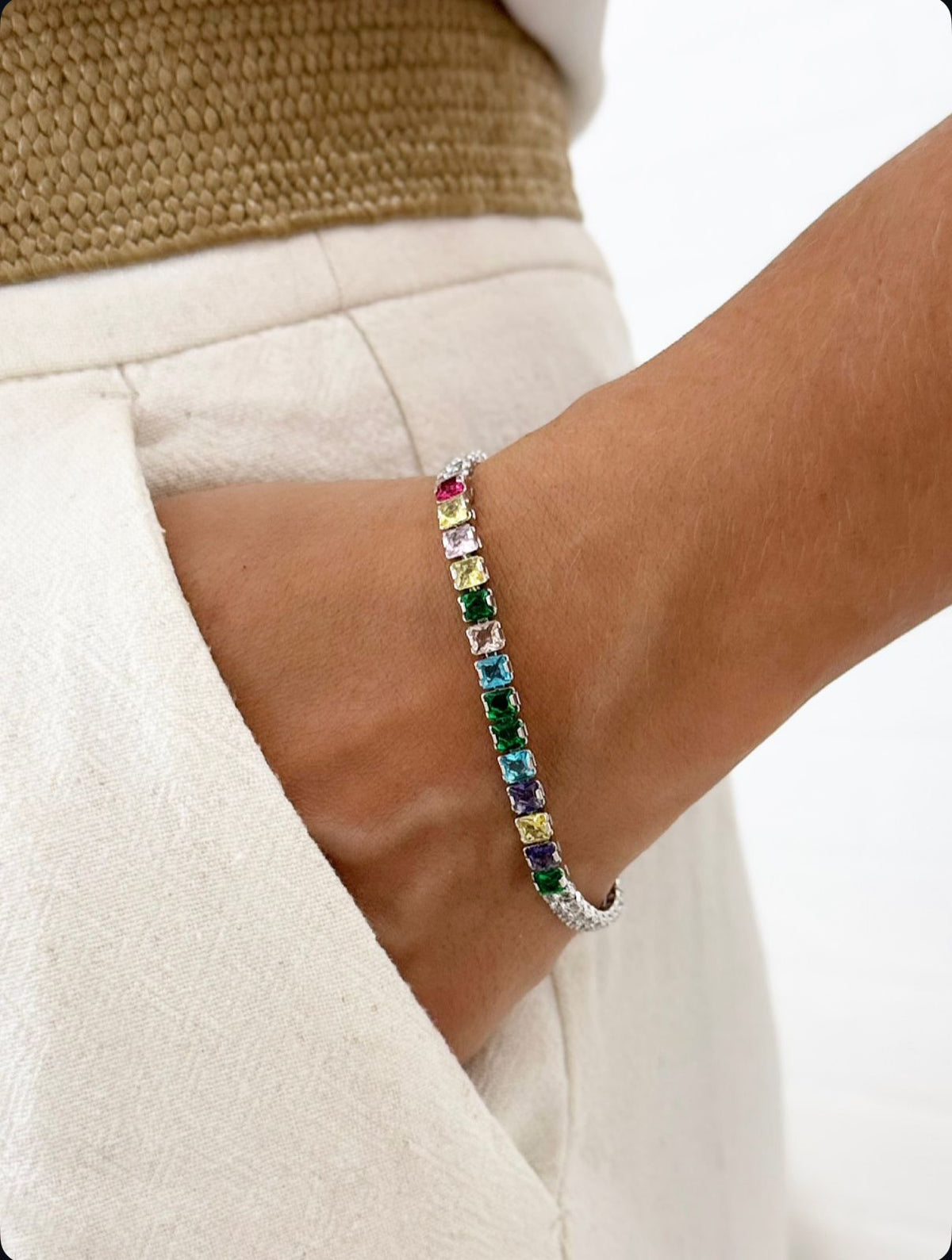 Pulseira Riviera com Zircônia Multicor Ródio Branco