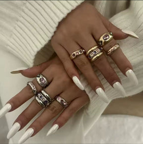 Jogo de Anel Cravejado com Zircônia Ametista e Rosa Tamanho 18